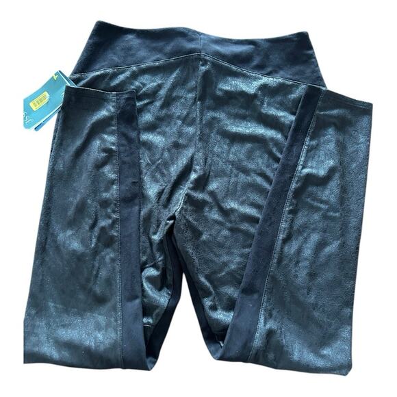 LYSSE Trent Buffed Suede Ponte Pull On Legging Pants Black/Espresso - Picture 5 of 6